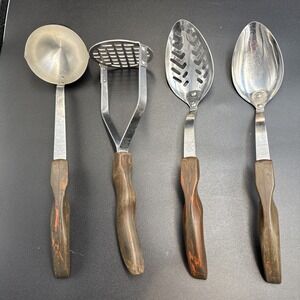 Cutco 12 13 14 15 Slotted Spoon Masher Stainless Steel Brown Handle USA